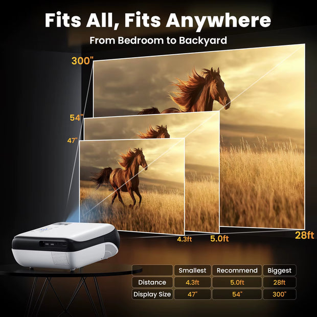 Beamer,Full HD 1080P,Bluetooth,4K-Unterstützung,Tragbar Mini Heimkino-Projektor,Kompatibel Mit Smartphone/Hdmi/Usb/Av