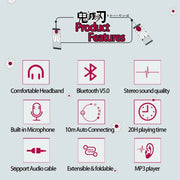 HOT Japan Anime Headphone Demon Slayer Kimetsu Kamado Tanjirou Bluetooth Headset V5.0 Cosplay 2D Fold Stereo Wireless Earphone