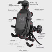 Motorcycle Wireless Charging Phone Holder Cradle 3.0 Quick Charger GPS Moto Support Cellphone Handlebar Mount for 4-7 Inch Phone
