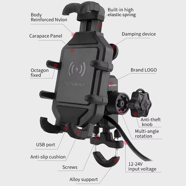 Motorcycle Wireless Charging Phone Holder Cradle 3.0 Quick Charger GPS Moto Support Cellphone Handlebar Mount for 4-7 Inch Phone