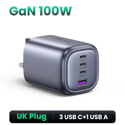 UK Plug Gan 100W 65W Fast Charger QC 4.0 3.0 for Macbook Air Tablet Iphone 16 15 14 Pro Max Xiaomi USB Type C PD Charger