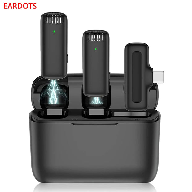 Wireless Lavalier Microphone Charging Case Mic Portable Audio Video Recording for Iphone Android Camera Notebook Live Gaming Mic