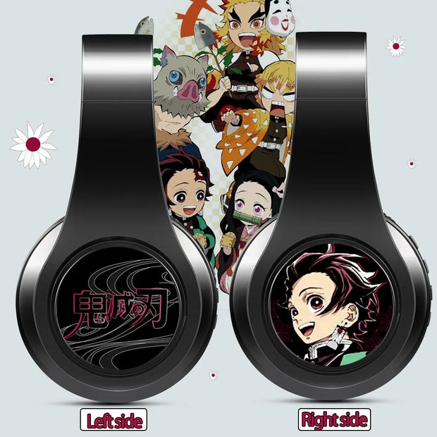 HOT Japan Anime Headphone Demon Slayer Kimetsu Kamado Tanjirou Bluetooth Headset V5.0 Cosplay 2D Fold Stereo Wireless Earphone
