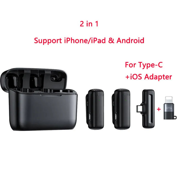Wireless Lavalier Microphone Charging Case Mic Portable Audio Video Recording for Iphone Android Camera Notebook Live Gaming Mic
